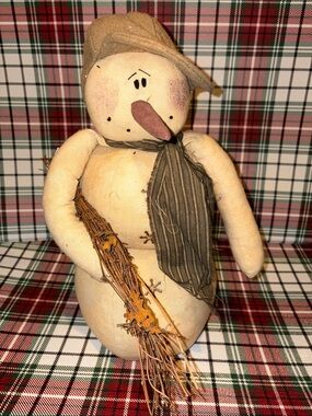 Honey and Me Cream Snowman Holiday Décor with Brown Scarf Primitive Retired